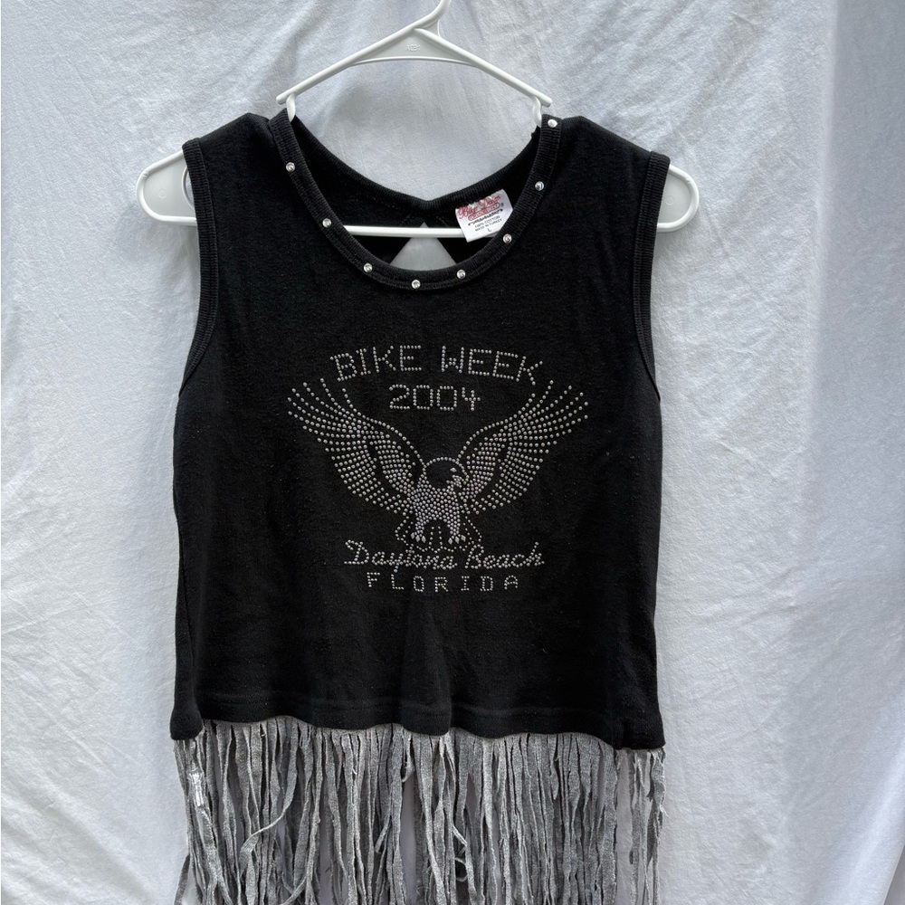 Women’s Vintage 2004 Black Bike Week Fringe Tank